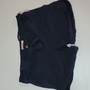 FREE with Purchase HOT KISS Linen Bamboo Blend Shorts with Belt Fold Navy